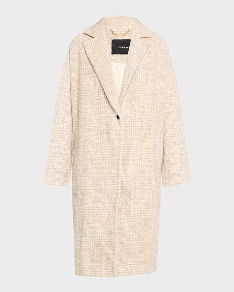 Paillette Check Tweed Single-Breasted Coat
